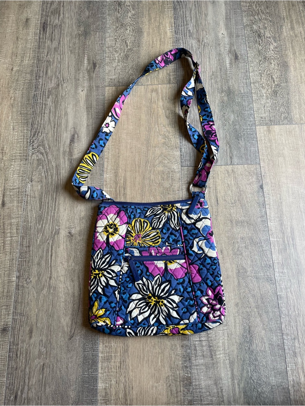 Vera Bradley Quilted Floral Crossbody Bag in Blue, Pink, and Yellow